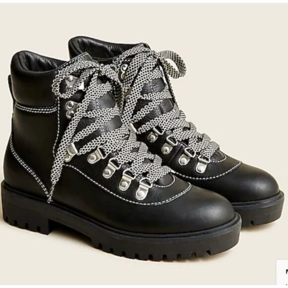 NEW J. Crew Black Leather Hiking Boots - Picture 3 of 13